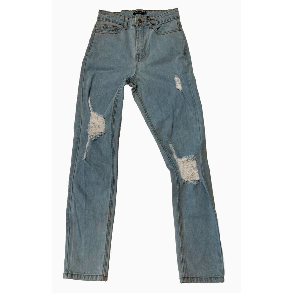 Nasty Gal Women’s Size 0 Distressed Skinny Straight High Rise Blue Jeans 26X30